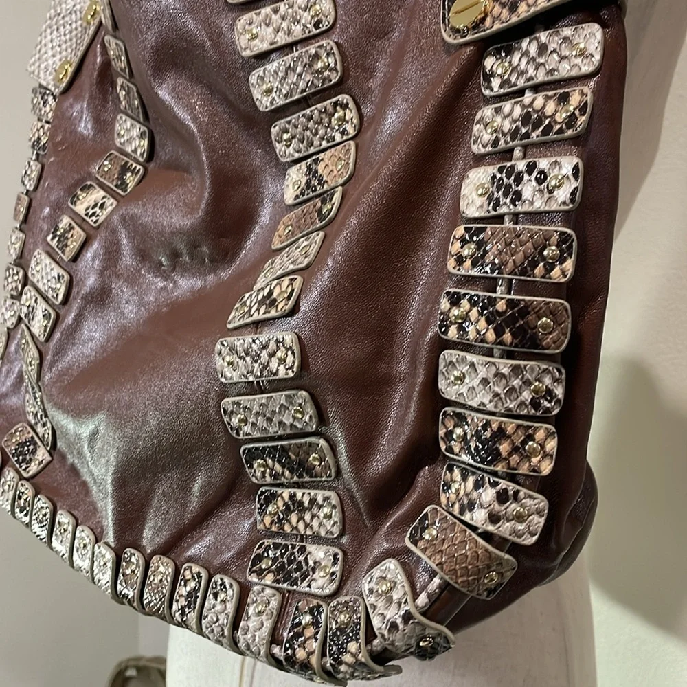 Danielle Nicole New York Large Hobo Purse Brown & Snake Print Gold Hardware
